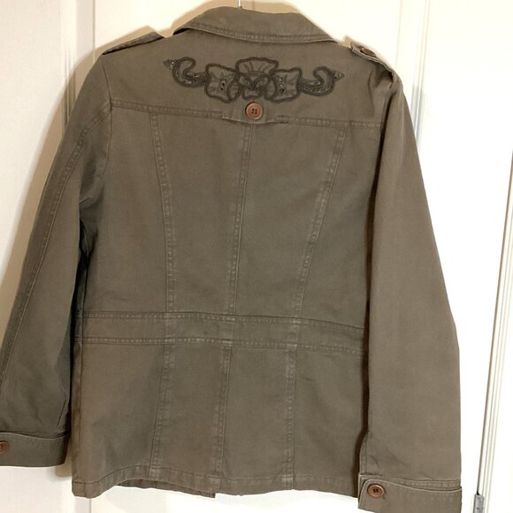 Dex Women's Army Style Jacket Size M Pockets Floral Lining Embroidery Detail - Picture 6 of 9